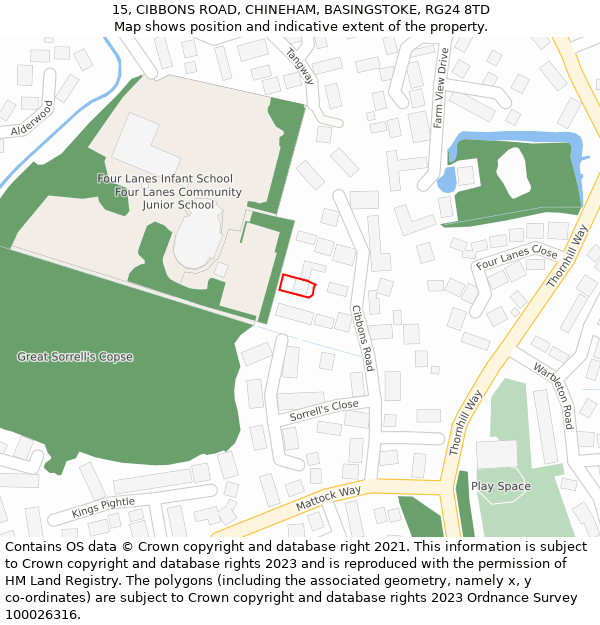 15, CIBBONS ROAD, CHINEHAM, BASINGSTOKE, RG24 8TD: Location map and indicative extent of plot