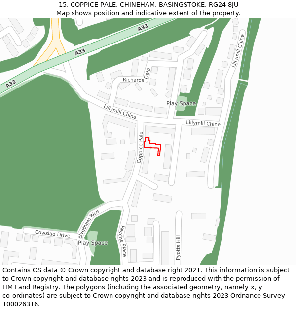 15, COPPICE PALE, CHINEHAM, BASINGSTOKE, RG24 8JU: Location map and indicative extent of plot