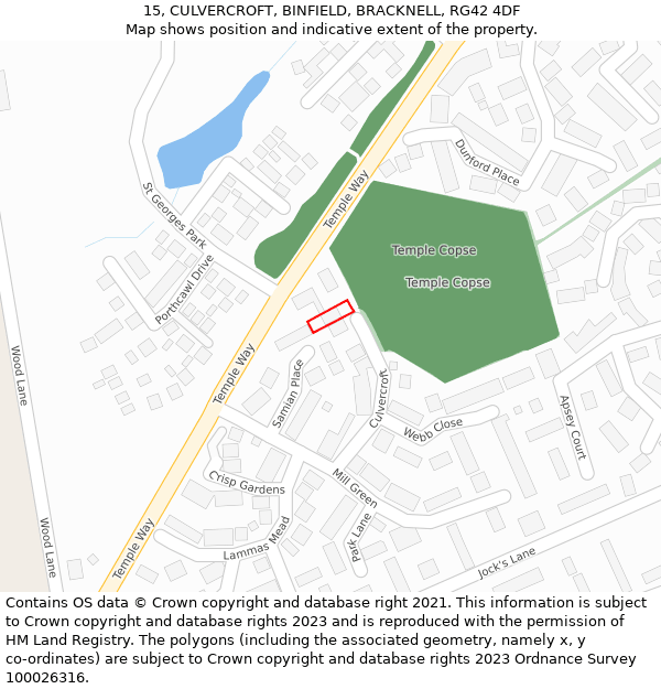 15, CULVERCROFT, BINFIELD, BRACKNELL, RG42 4DF: Location map and indicative extent of plot