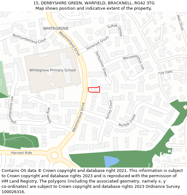 15, DERBYSHIRE GREEN, WARFIELD, BRACKNELL, RG42 3TG: Location map and indicative extent of plot