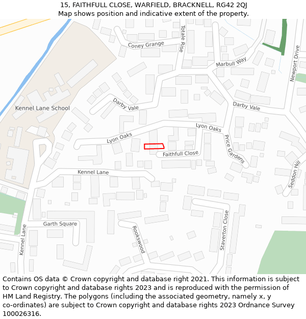 15, FAITHFULL CLOSE, WARFIELD, BRACKNELL, RG42 2QJ: Location map and indicative extent of plot