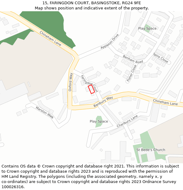 15, FARINGDON COURT, BASINGSTOKE, RG24 9FE: Location map and indicative extent of plot