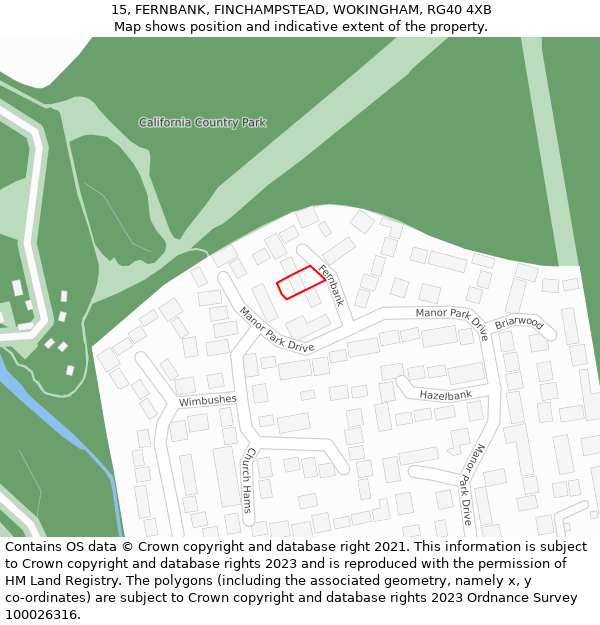 15, FERNBANK, FINCHAMPSTEAD, WOKINGHAM, RG40 4XB: Location map and indicative extent of plot