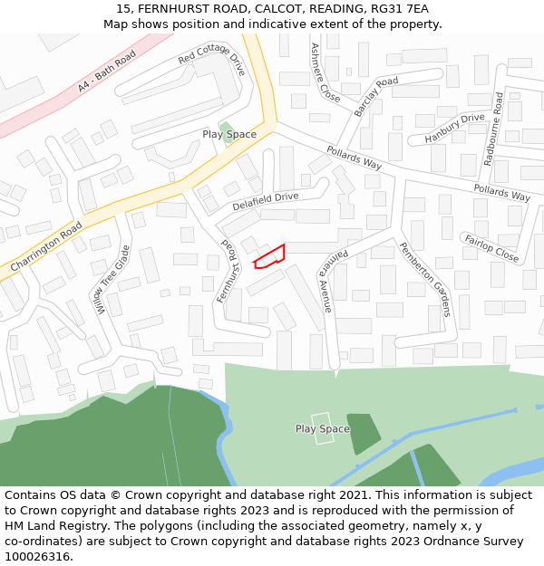 15, FERNHURST ROAD, CALCOT, READING, RG31 7EA: Location map and indicative extent of plot