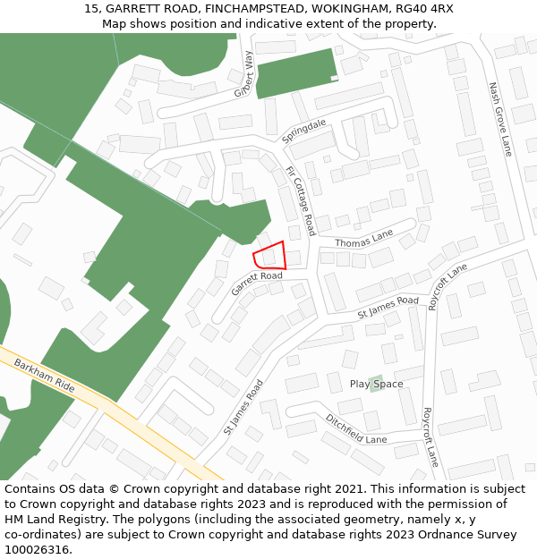 15, GARRETT ROAD, FINCHAMPSTEAD, WOKINGHAM, RG40 4RX: Location map and indicative extent of plot