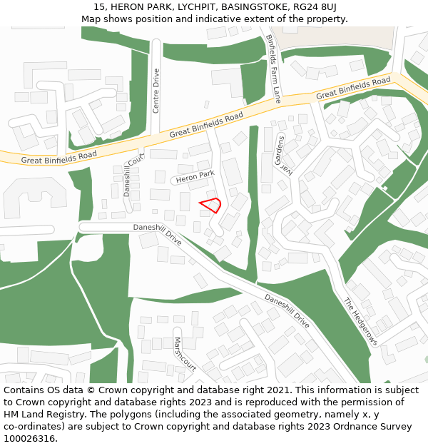 15, HERON PARK, LYCHPIT, BASINGSTOKE, RG24 8UJ: Location map and indicative extent of plot