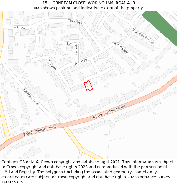 15, HORNBEAM CLOSE, WOKINGHAM, RG41 4UR: Location map and indicative extent of plot