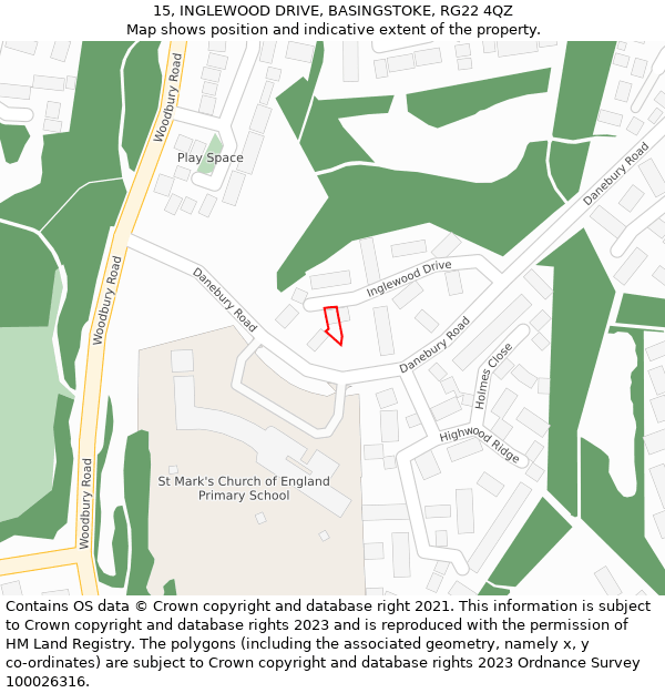 15, INGLEWOOD DRIVE, BASINGSTOKE, RG22 4QZ: Location map and indicative extent of plot