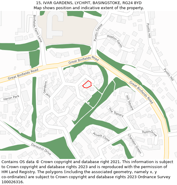 15, IVAR GARDENS, LYCHPIT, BASINGSTOKE, RG24 8YD: Location map and indicative extent of plot