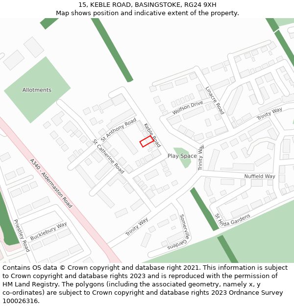 15, KEBLE ROAD, BASINGSTOKE, RG24 9XH: Location map and indicative extent of plot