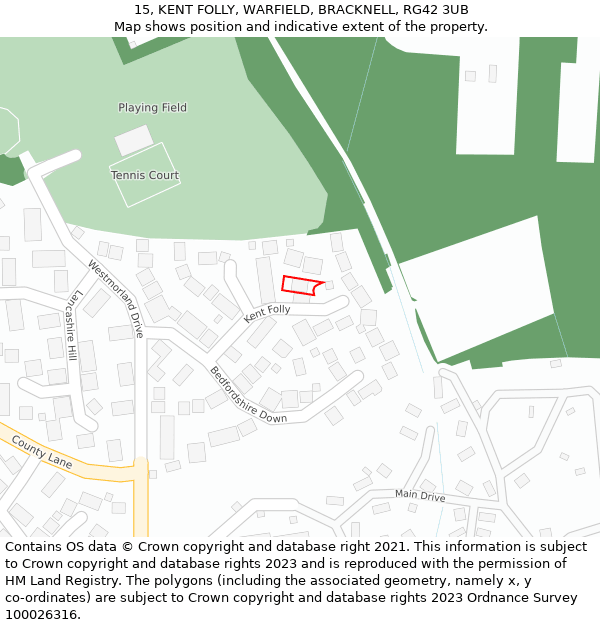 15, KENT FOLLY, WARFIELD, BRACKNELL, RG42 3UB: Location map and indicative extent of plot