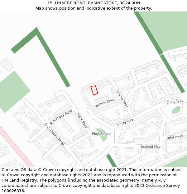 15, LINACRE ROAD, BASINGSTOKE, RG24 9HN: Location map and indicative extent of plot