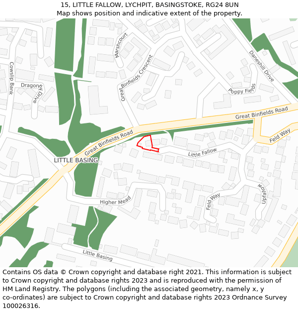 15, LITTLE FALLOW, LYCHPIT, BASINGSTOKE, RG24 8UN: Location map and indicative extent of plot