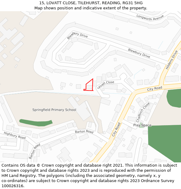 15, LOVATT CLOSE, TILEHURST, READING, RG31 5HG: Location map and indicative extent of plot