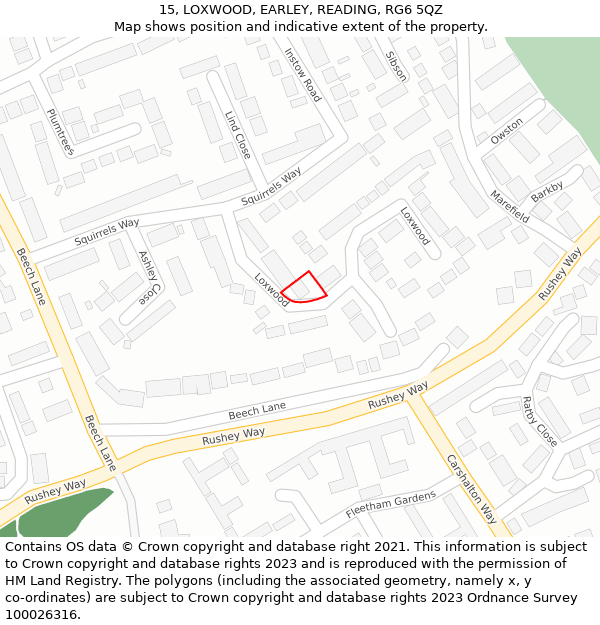 15, LOXWOOD, EARLEY, READING, RG6 5QZ: Location map and indicative extent of plot