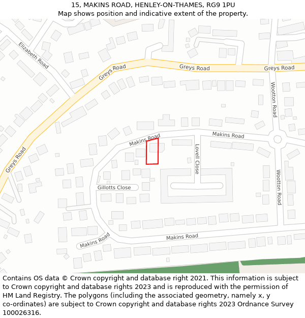 15, MAKINS ROAD, HENLEY-ON-THAMES, RG9 1PU: Location map and indicative extent of plot