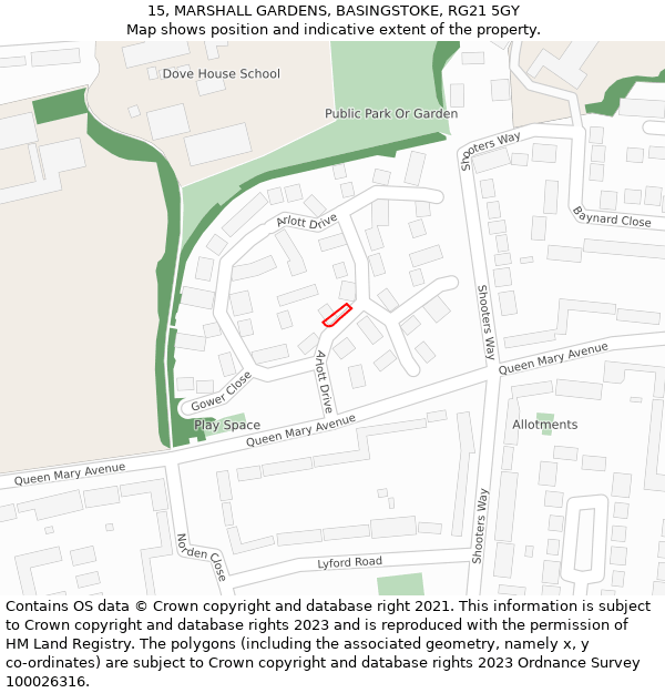 15, MARSHALL GARDENS, BASINGSTOKE, RG21 5GY: Location map and indicative extent of plot