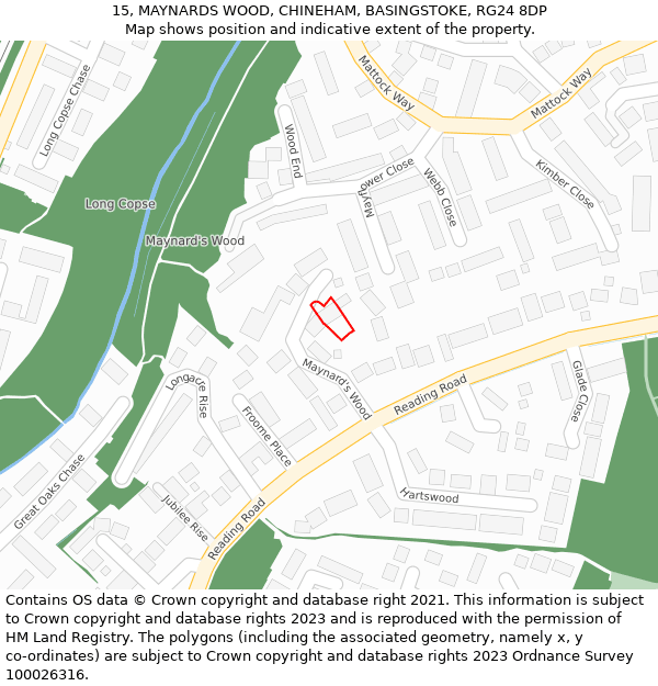 15, MAYNARDS WOOD, CHINEHAM, BASINGSTOKE, RG24 8DP: Location map and indicative extent of plot