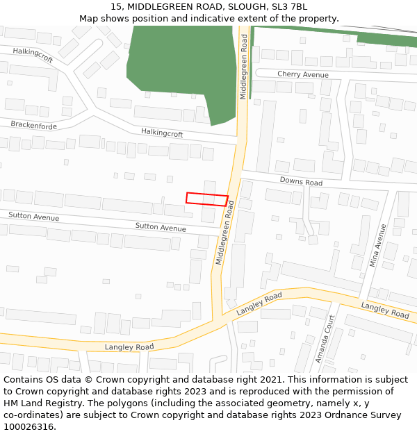 15, MIDDLEGREEN ROAD, SLOUGH, SL3 7BL: Location map and indicative extent of plot