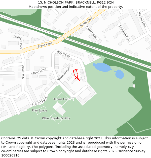 15, NICHOLSON PARK, BRACKNELL, RG12 9QN: Location map and indicative extent of plot