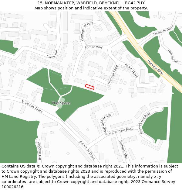 15, NORMAN KEEP, WARFIELD, BRACKNELL, RG42 7UY: Location map and indicative extent of plot