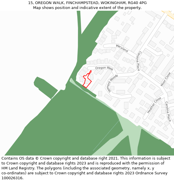 15, OREGON WALK, FINCHAMPSTEAD, WOKINGHAM, RG40 4PG: Location map and indicative extent of plot