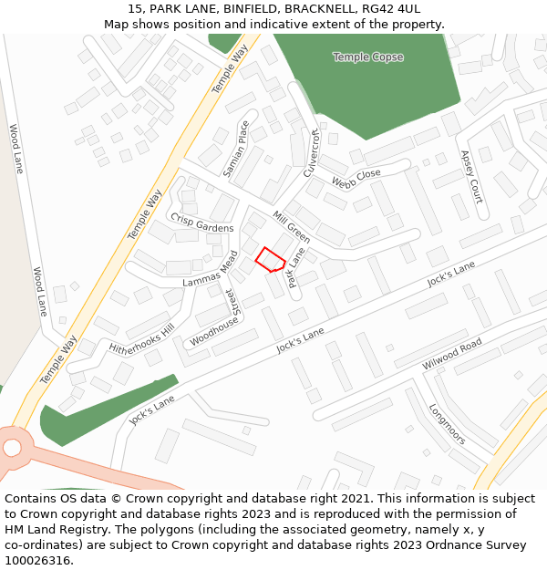 15, PARK LANE, BINFIELD, BRACKNELL, RG42 4UL: Location map and indicative extent of plot
