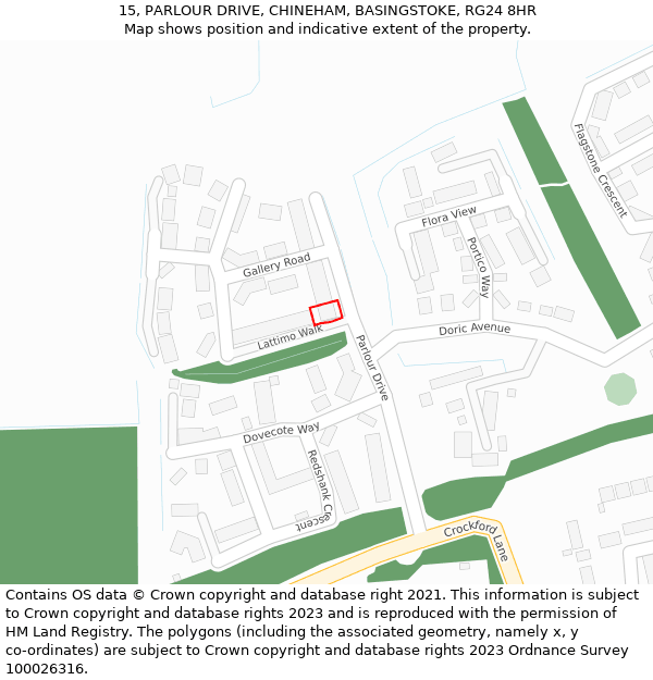 15, PARLOUR DRIVE, CHINEHAM, BASINGSTOKE, RG24 8HR: Location map and indicative extent of plot