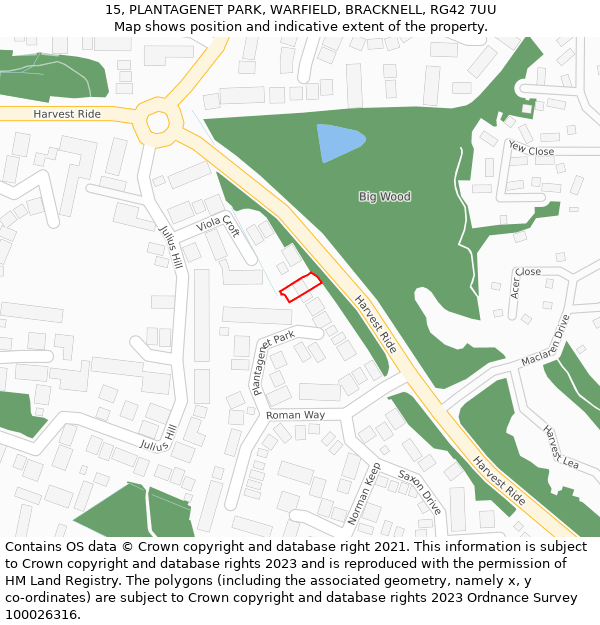 15, PLANTAGENET PARK, WARFIELD, BRACKNELL, RG42 7UU: Location map and indicative extent of plot