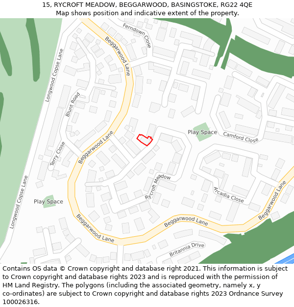 15, RYCROFT MEADOW, BEGGARWOOD, BASINGSTOKE, RG22 4QE: Location map and indicative extent of plot