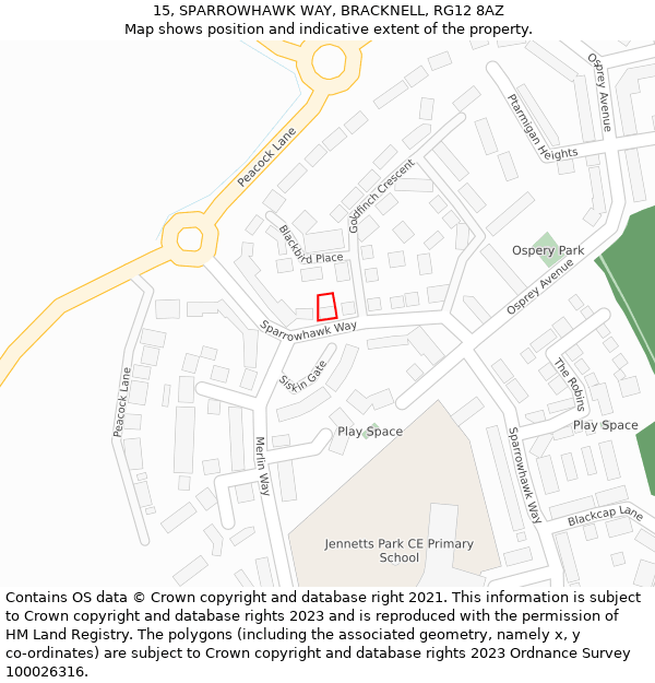 15, SPARROWHAWK WAY, BRACKNELL, RG12 8AZ: Location map and indicative extent of plot