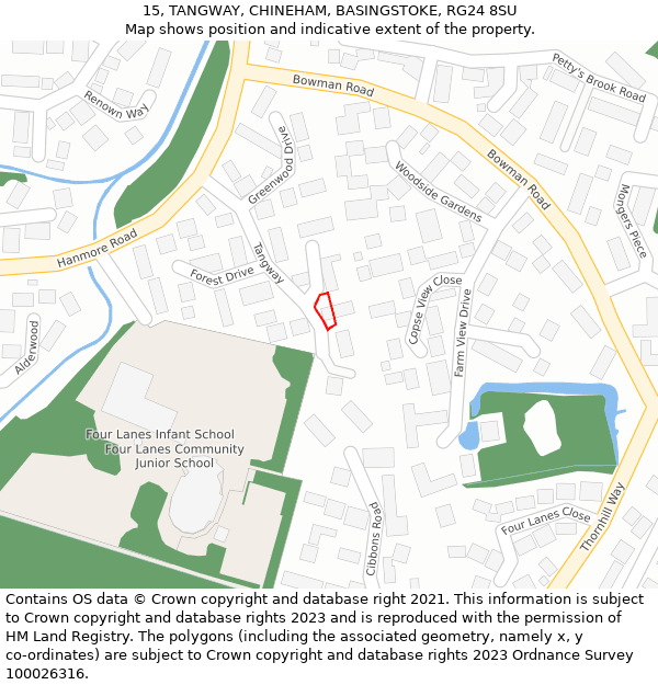 15, TANGWAY, CHINEHAM, BASINGSTOKE, RG24 8SU: Location map and indicative extent of plot