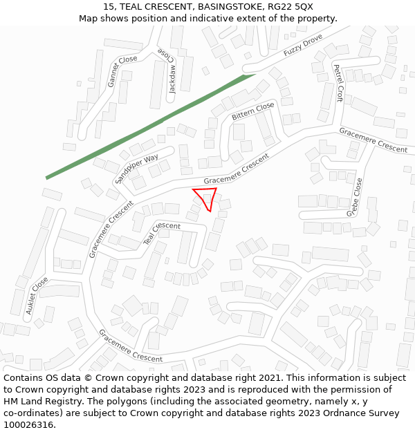 15, TEAL CRESCENT, BASINGSTOKE, RG22 5QX: Location map and indicative extent of plot