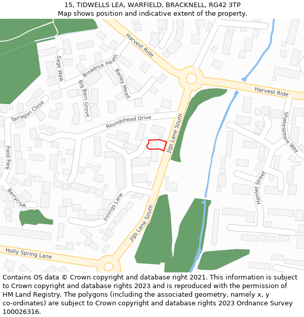 15, TIDWELLS LEA, WARFIELD, BRACKNELL, RG42 3TP: Location map and indicative extent of plot