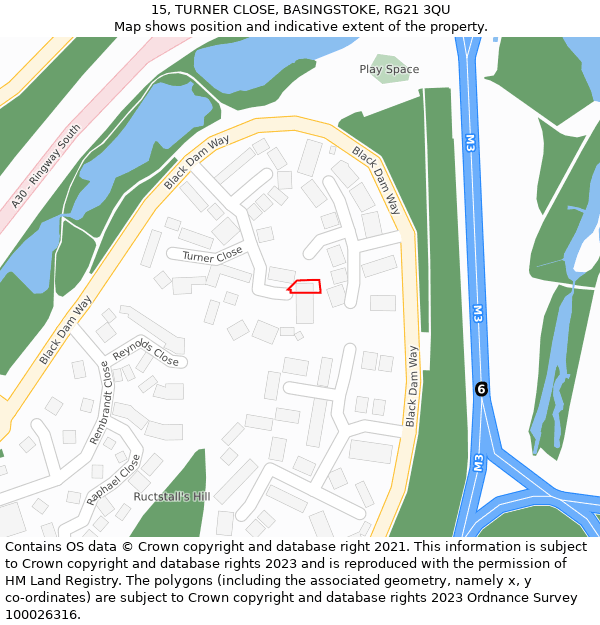 15, TURNER CLOSE, BASINGSTOKE, RG21 3QU: Location map and indicative extent of plot