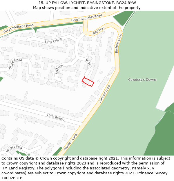 15, UP FALLOW, LYCHPIT, BASINGSTOKE, RG24 8YW: Location map and indicative extent of plot