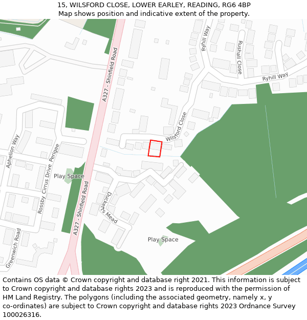 15, WILSFORD CLOSE, LOWER EARLEY, READING, RG6 4BP: Location map and indicative extent of plot