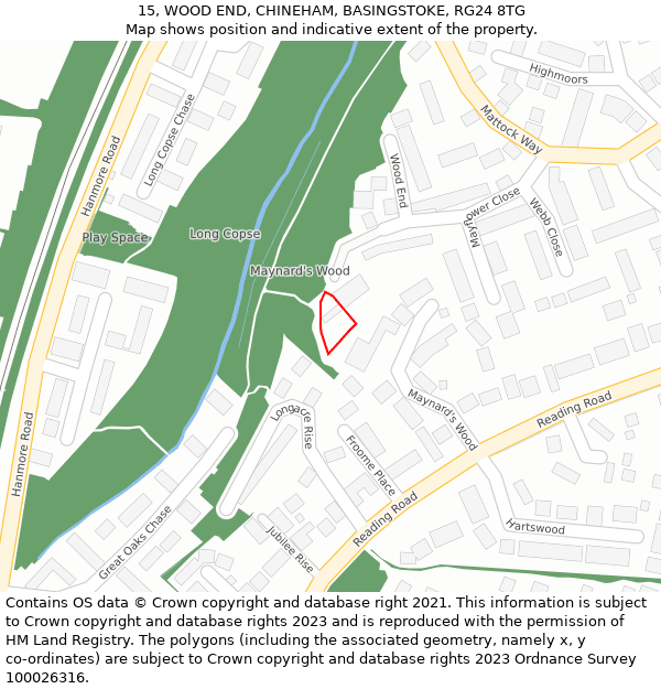 15, WOOD END, CHINEHAM, BASINGSTOKE, RG24 8TG: Location map and indicative extent of plot