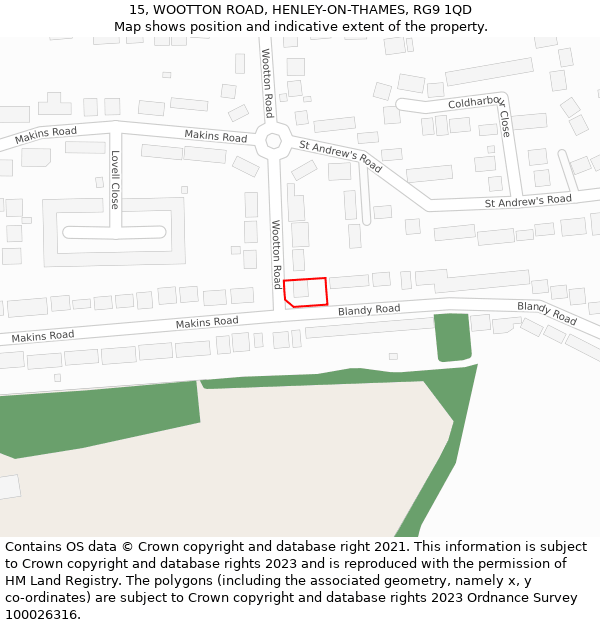 15, WOOTTON ROAD, HENLEY-ON-THAMES, RG9 1QD: Location map and indicative extent of plot