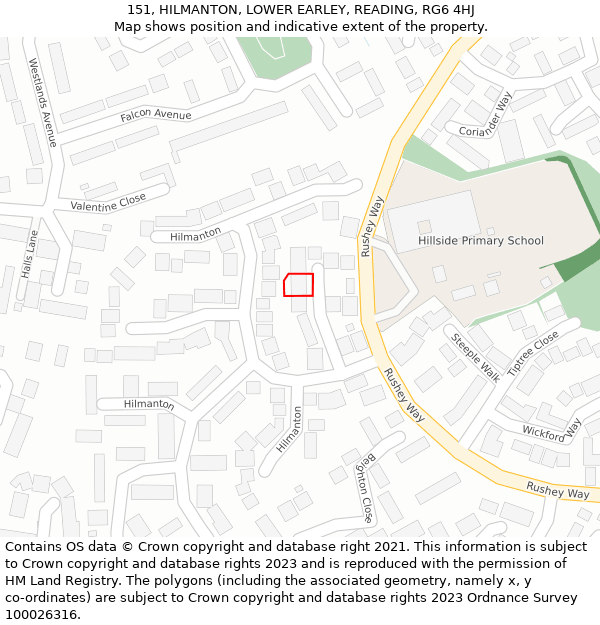 151, HILMANTON, LOWER EARLEY, READING, RG6 4HJ: Location map and indicative extent of plot