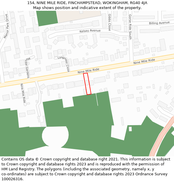 154, NINE MILE RIDE, FINCHAMPSTEAD, WOKINGHAM, RG40 4JA: Location map and indicative extent of plot