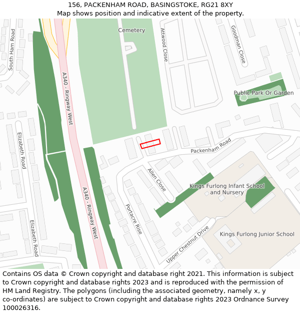 156, PACKENHAM ROAD, BASINGSTOKE, RG21 8XY: Location map and indicative extent of plot