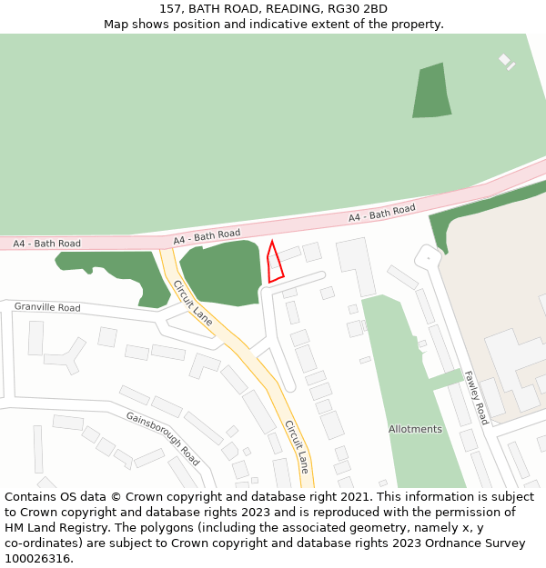 157, BATH ROAD, READING, RG30 2BD: Location map and indicative extent of plot