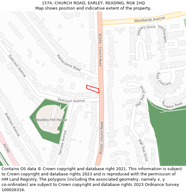 157A, CHURCH ROAD, EARLEY, READING, RG6 1HQ: Location map and indicative extent of plot