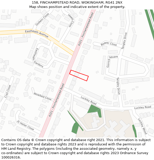158, FINCHAMPSTEAD ROAD, WOKINGHAM, RG41 2NX: Location map and indicative extent of plot