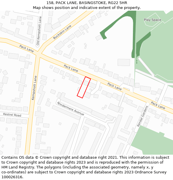 158, PACK LANE, BASINGSTOKE, RG22 5HR: Location map and indicative extent of plot