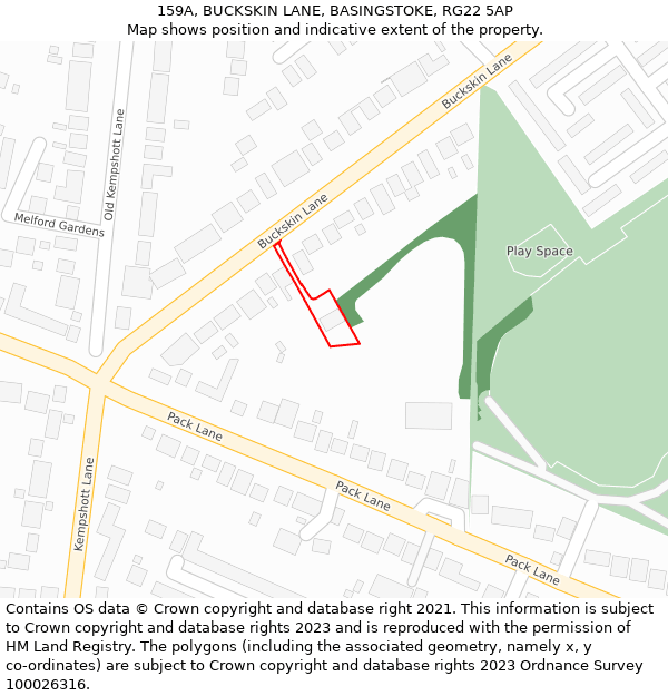 159A, BUCKSKIN LANE, BASINGSTOKE, RG22 5AP: Location map and indicative extent of plot