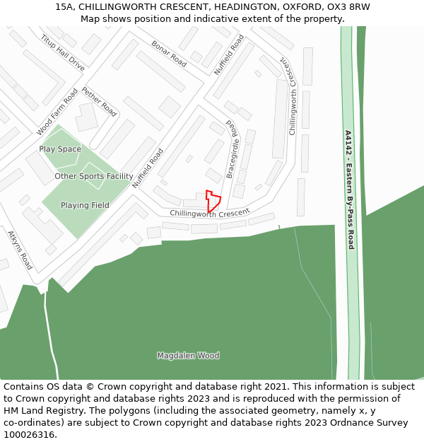 15A, CHILLINGWORTH CRESCENT, HEADINGTON, OXFORD, OX3 8RW: Location map and indicative extent of plot