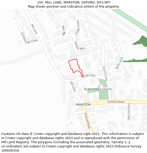 15A, MILL LANE, MARSTON, OXFORD, OX3 0PY: Location map and indicative extent of plot