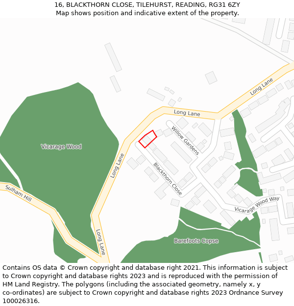 16, BLACKTHORN CLOSE, TILEHURST, READING, RG31 6ZY: Location map and indicative extent of plot